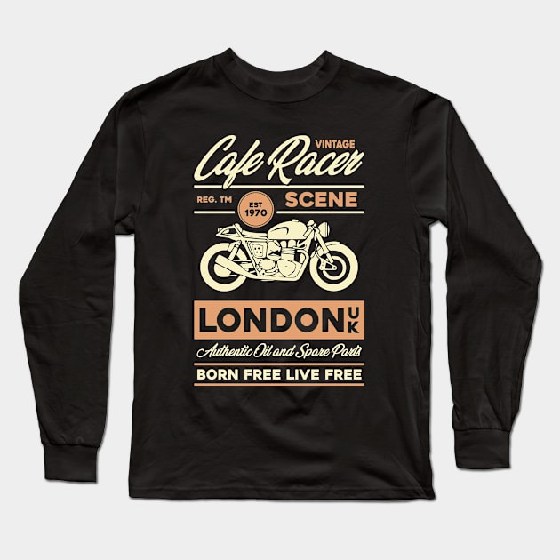 Cafe Racer Vintage Retro Motorbike Long Sleeve T-Shirt by DavidSpeedDesign